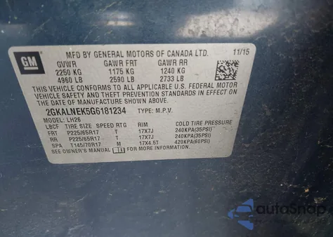 2016 GMC Terrain Sle-2 from USA, damaged, VIN 2GKALNEK5G6181234